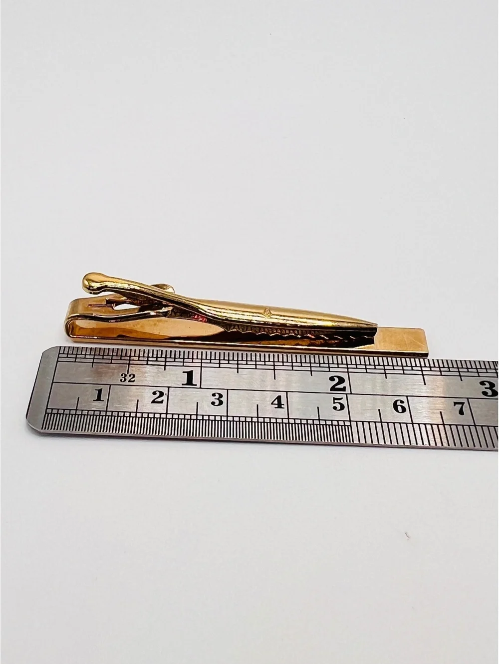 Vintage 1940s Swank Gold Tone Tie Clip Pentagon S Hallmark Mid Century